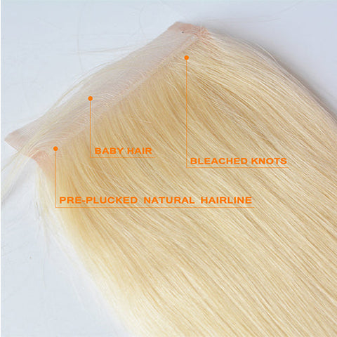 #613 Straight Closure Human Hair Blonde Closure