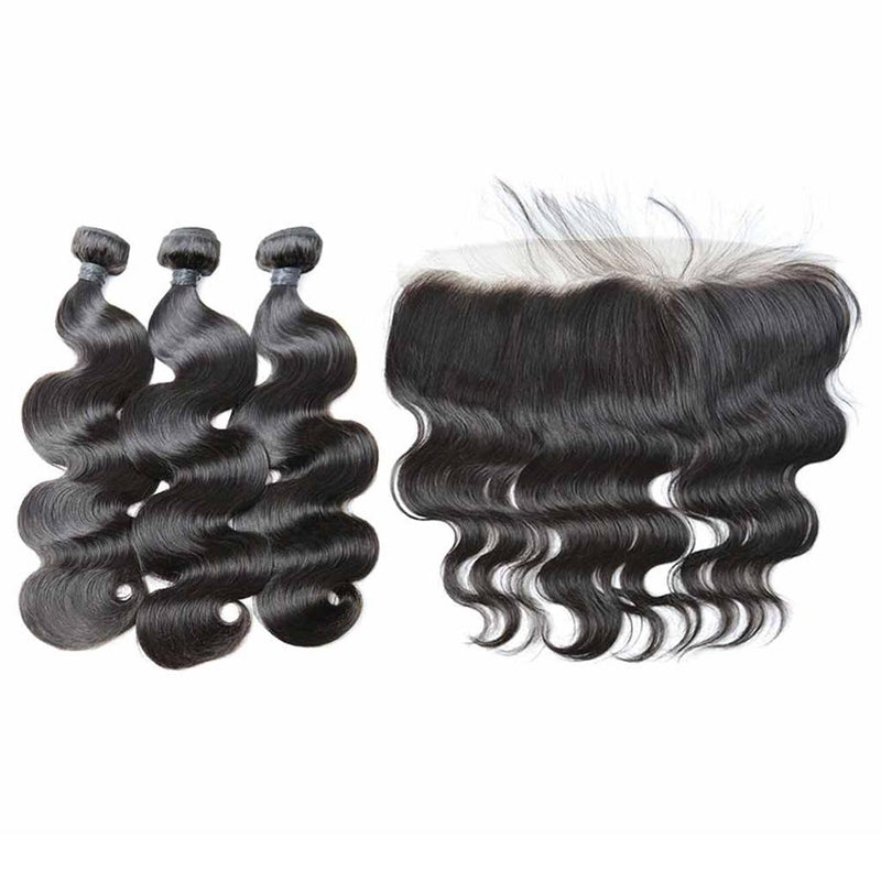 Bundle Deals With Frontal Body Wave Virgin Human Hair Natural Black
