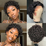 Bob Style Curly Pixie Cut Human Hair Lace Wig  Naturlal Black #1B