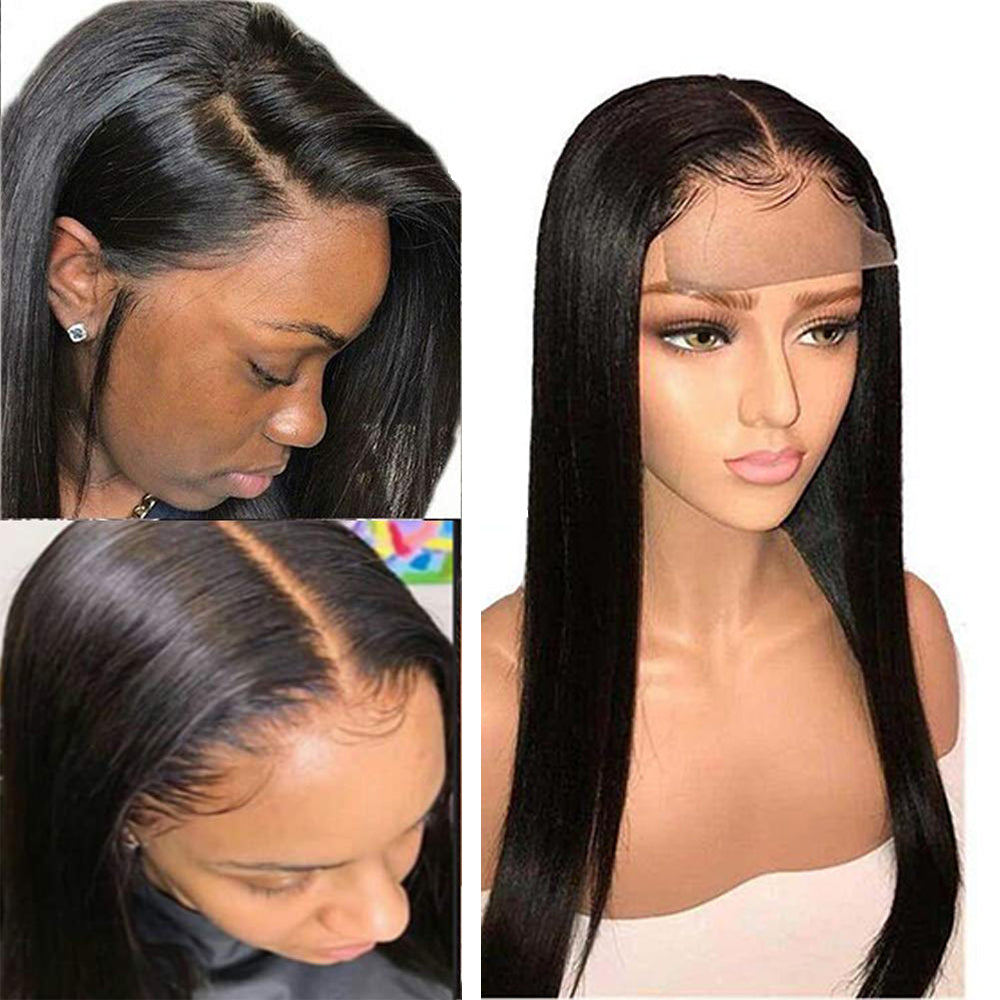 180% Density Straight 4x4  Transparent Closure Lace Wig Naturlal Black